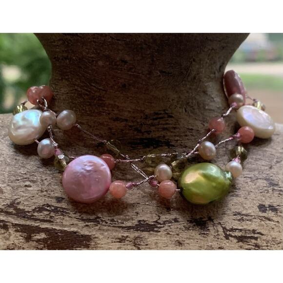 Silver Multi Color Pearl and Stone Bracelet - Picture 1 of 7